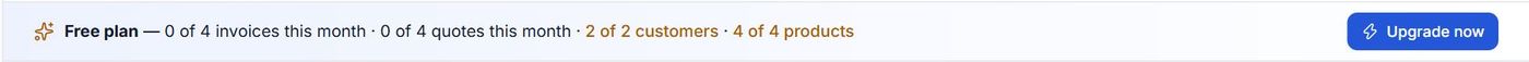 The Free plan bar at the top of the app: what is used this month and an Upgrade now button
