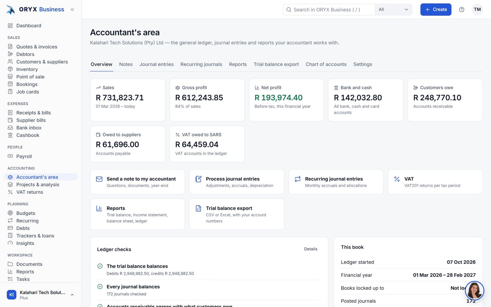 VAT & your accountant in ORYX Business (demo company)